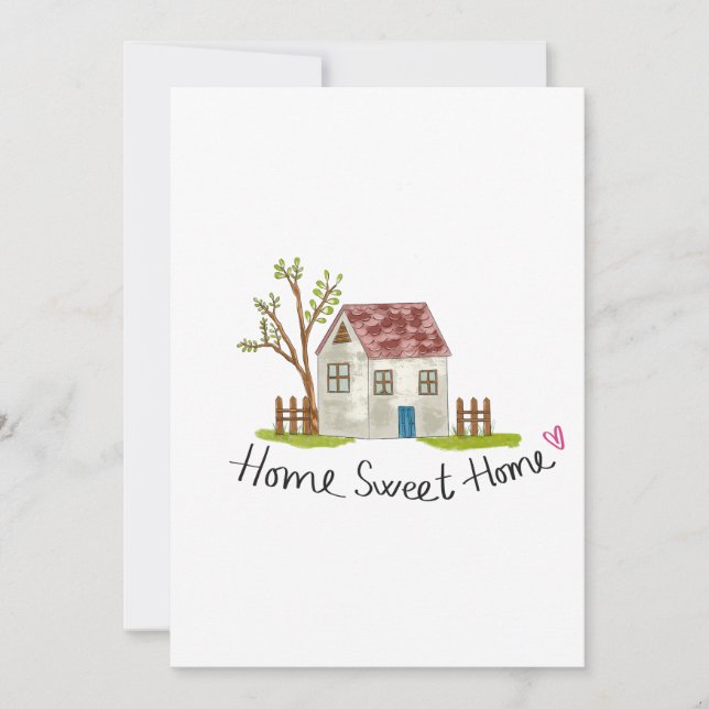 Cute Whimsical Hand-drawn Home Sweet Home Invitation (Front)