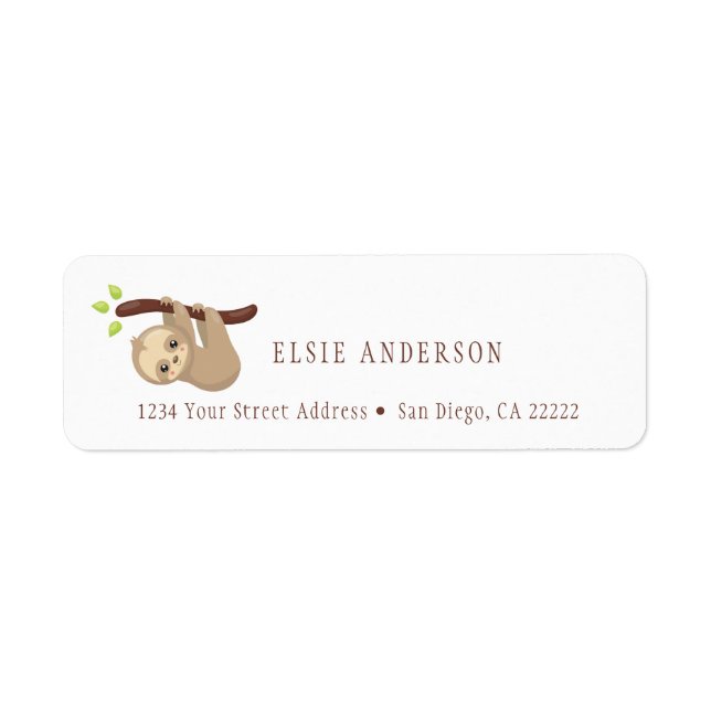 Cute Whimsical Hanging Sloth Return Address | (Front)