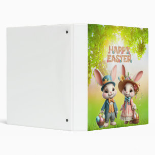 Cute, Whimsical Happy Easter with 2 rabbits Binder