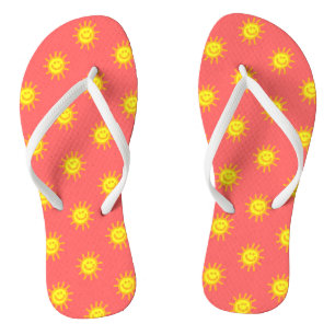 Cute Whimsical Happy Face Sun Coral Beach Flip Flops