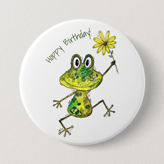 Cute Whimsical Happy Frog 3 Inch Round Button (Front)