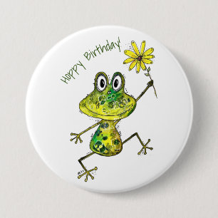 Cute Whimsical Happy Frog 3 Inch Round Button