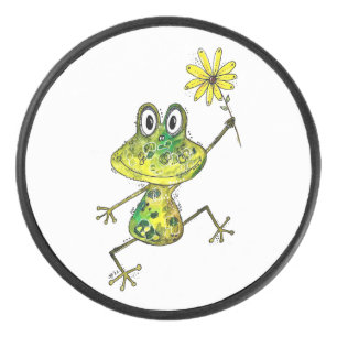 Cute Whimsical Happy Frog Hockey Puck
