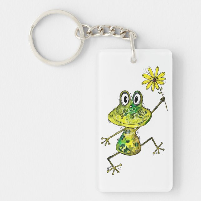 Cute Whimsical Happy Frog Keychain (Front)