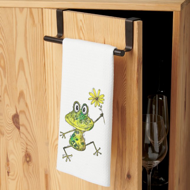Cute Whimsical Happy Frog Kitchen Towel (Thirds Fold)