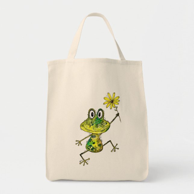 Cute Whimsical Happy Frog Tote Bag (Front)