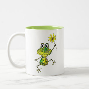 Cute Whimsical Happy Frog Two-Tone Coffee Mug