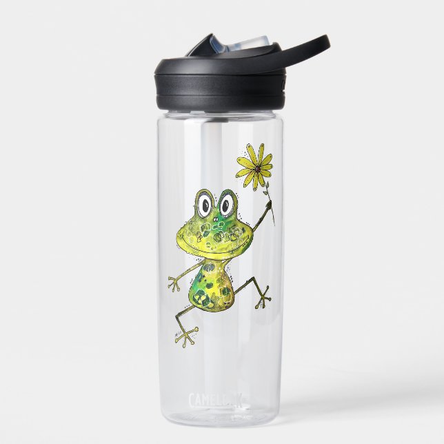Cute Whimsical Happy Frog Water Bottle (Left)