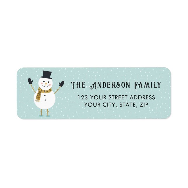 Cute Whimsical Happy Smiling Snowman Address (Front)