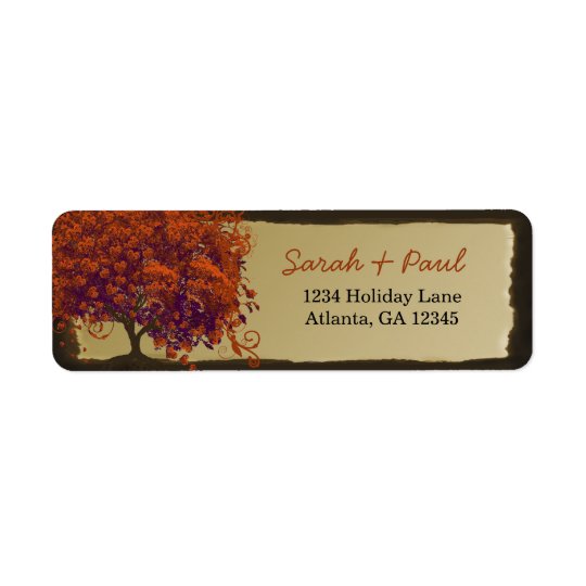 Cute Whimsical Heart Leafed Dark Coral Tree Return Address Label