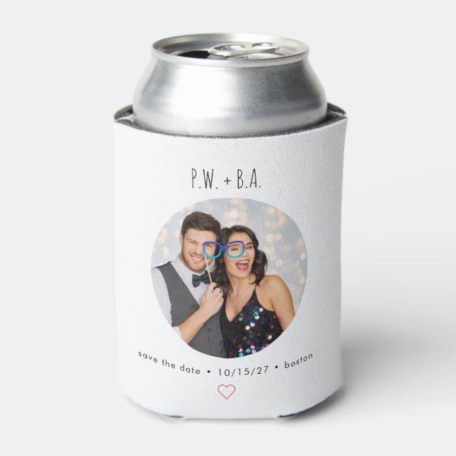 Cute Whimsical Heart Monogram Wedding Save Date Can Cooler (Can Front)
