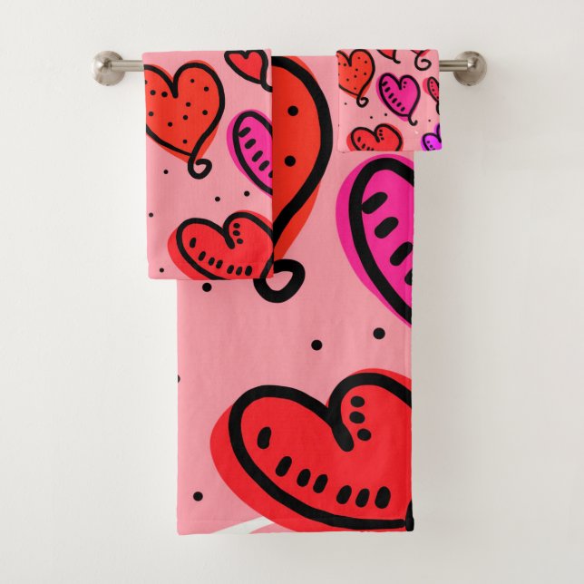 Cute Whimsical Hearts Bath Towel Set (Insitu)