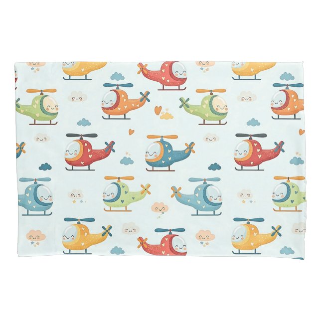 Cute Whimsical Helicopters Pattern Pillowcase (Front)