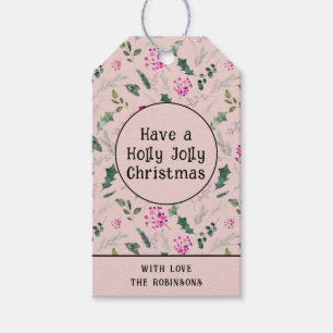 Cute Whimsical Holly Jolly Christmas Gift Tags