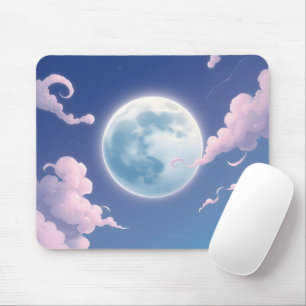 Cute whimsical illustration of moon in night sky mouse pad