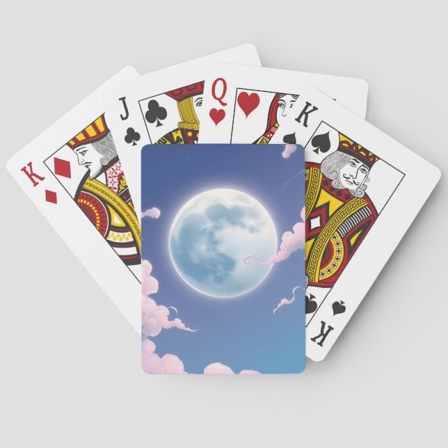 Cute whimsical illustration of moon in night sky playing cards (Back)