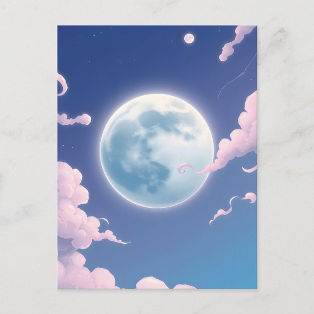 Cute whimsical illustration of moon in night sky postcard (Front)