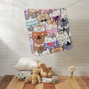 Cute Whimsical Kitten Cat Pattern Kids Nursery Fun Baby Blanket