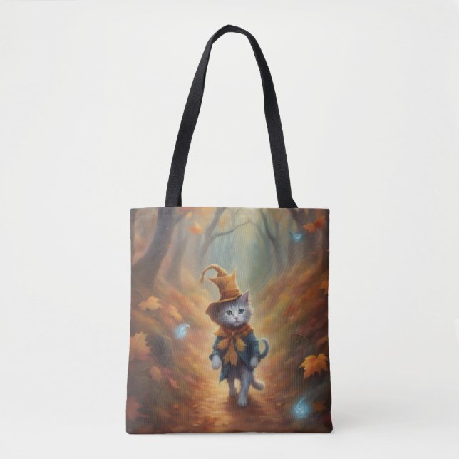 Cute whimsical kitten on a Fall Day  Tote Bag (Front)