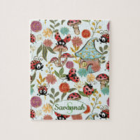 Cute Whimsical Ladybugs Mushrooms Flowers Monogram