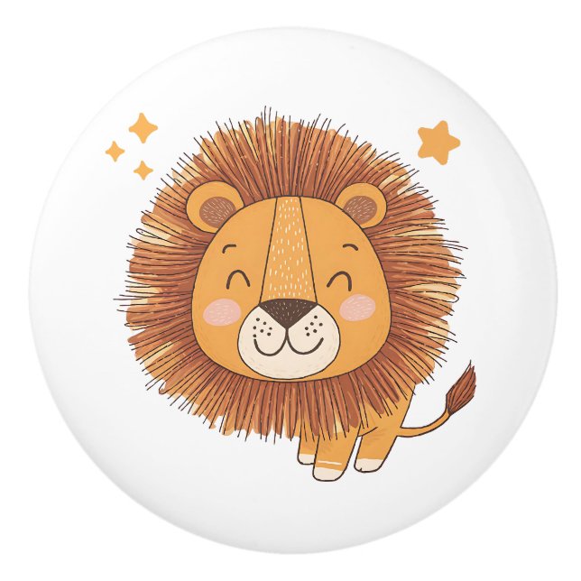 Cute Whimsical Lion Ceramic Knob (Front)