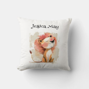 Cute whimsical lion throw pillow