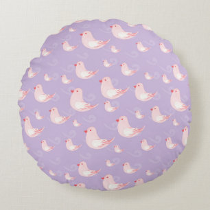 Cute Whimsical Little Birds Pattern Round Pillow