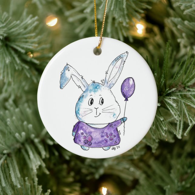Cute Whimsical Little Bunny Ceramic Ornament (Tree)