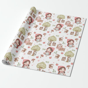Cute Whimsical Little Red Riding Hood Storybook Wrapping Paper