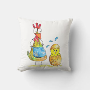 Cute Whimsical Mama Chicken with Baby Throw Pillow