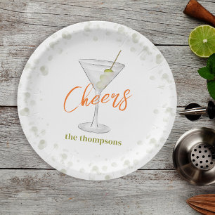 Cute Whimsical Martini Cocktail Simple Party Paper Plate