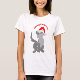 Cute Whimsical  Meowy Christmas Santa Cat T-Shirt