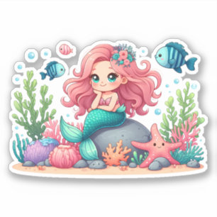 Cute Whimsical Mermaid And Fish Friends Scene