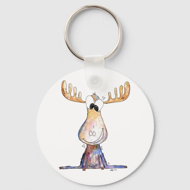 Cute Whimsical Moose Keychain (Front)