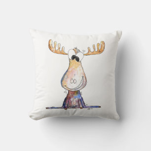 Cute Whimsical Moose Throw Pillow