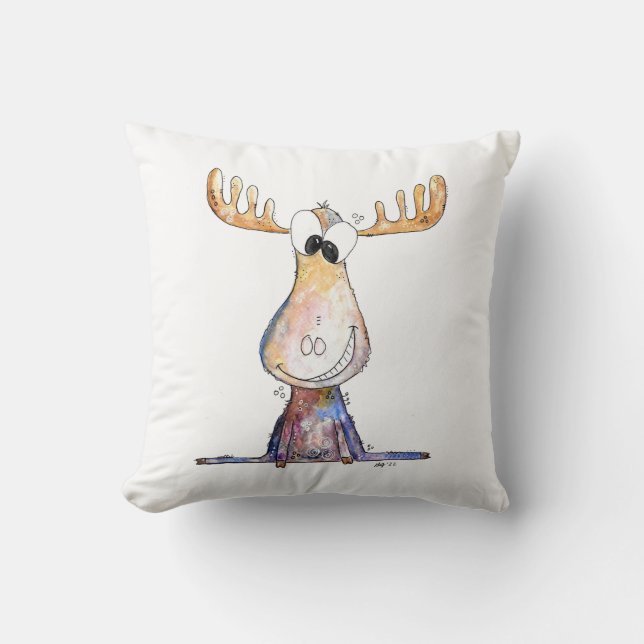 Cute Whimsical Moose Throw Pillow (Front)