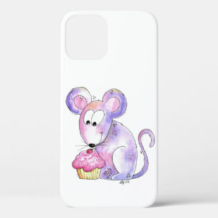 Cute Whimsical Mouse with a Cupcake iPhone 12 Case
