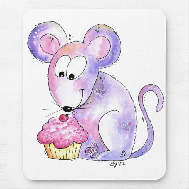 Cute Whimsical Mouse with a Cupcake Pad (Front)