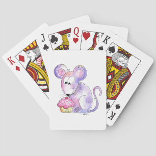 Cute Whimsical Mouse with a Cupcake Playing Cards