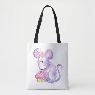 Cute Whimsical Mouse with a Cupcake Tote Bag
