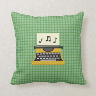 Cute Whimsical Music Note Typewriter Throw Pillow
