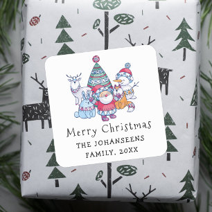 Cute Whimsical Nordic Doodle Merry Christmas Square Sticker