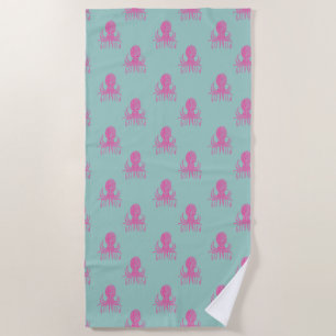 Cute Whimsical Octopus Pattern Aqua Blue and Pink Beach Towel