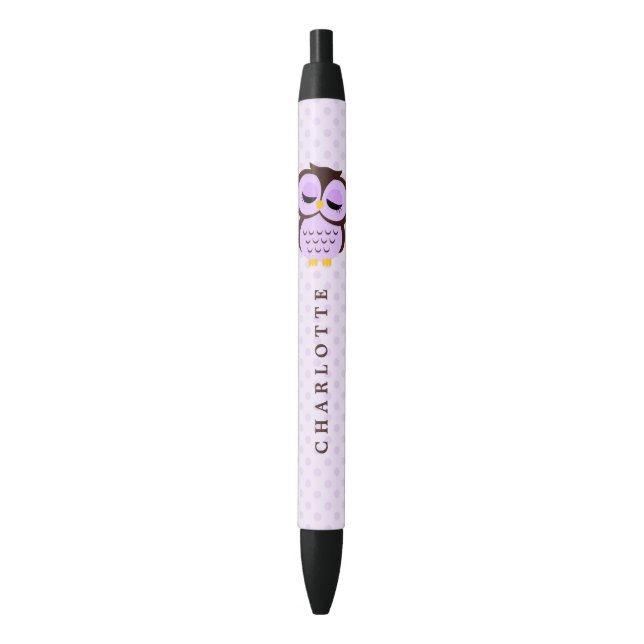 Cute Whimsical Owl Black Ink Pen (Front Vertical)