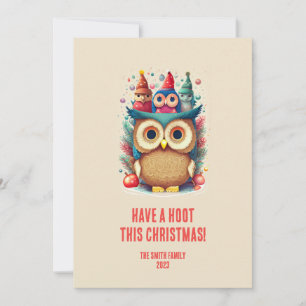 Cute Whimsical Owl Family Christmas Card