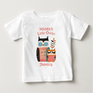 Cute Whimsical Owl Mama's Little Owlet Girl Name Baby T-Shirt