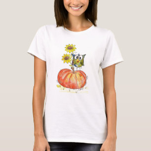 Cute Whimsical Owl on Pumpkin T-Shirt