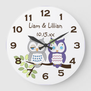 Cute Whimsical Owl Twins Wall Clock