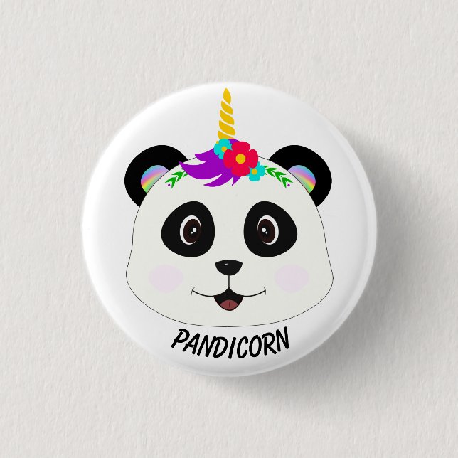 Cute Whimsical Panda Unicorn Pandicorn 1 Inch Round Button (Front)