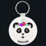 Cute Whimsical Panda Unicorn Pandicorn Keychain<br><div class="desc">Cute panda face with unicorn flower crown.</div>